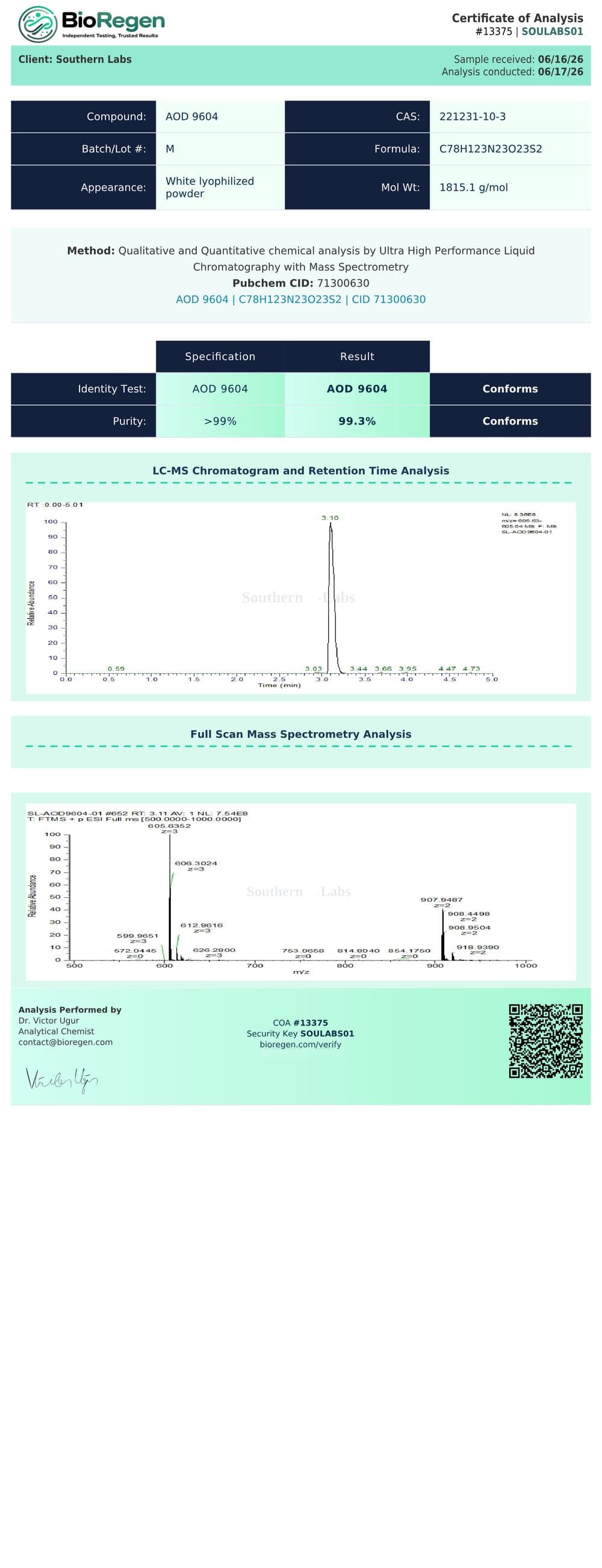 AOD-9604 certificate of analysis