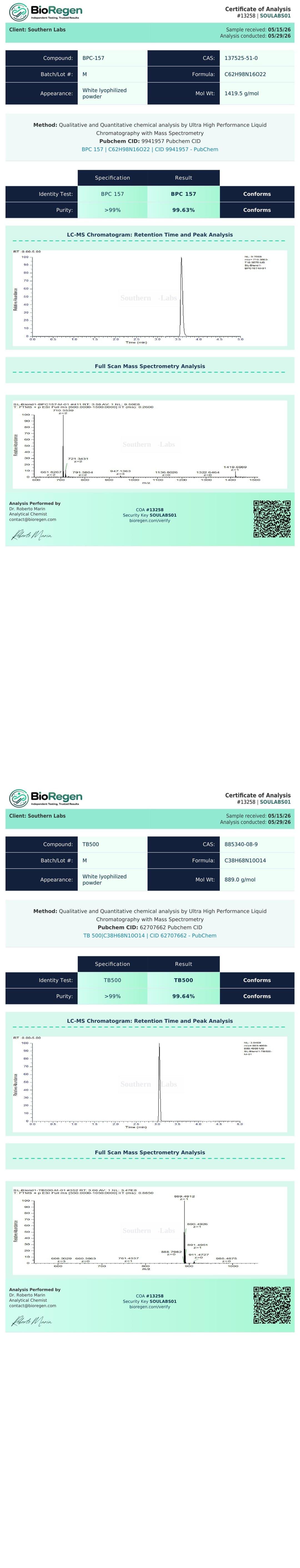BPC-157 + TB-500 certificate of analysis