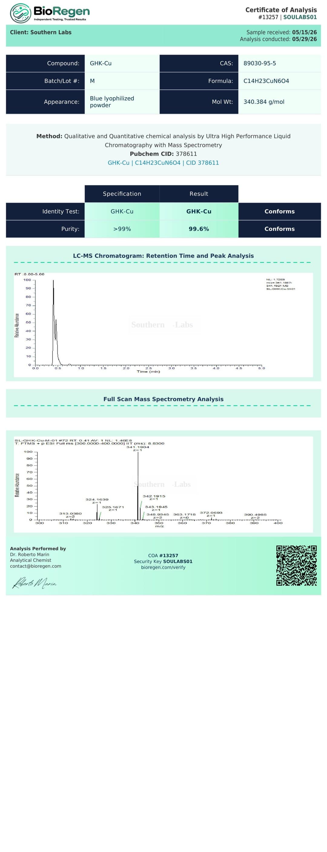 GHK-Cu certificate of analysis