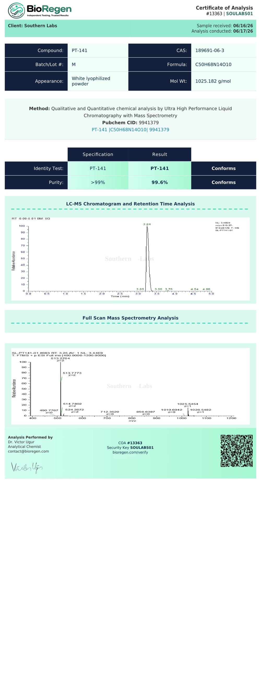 PT-141 certificate of analysis